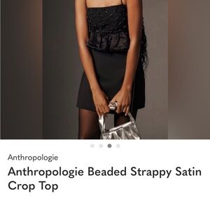 Anthropologie Black Satin Beaded Crop Top